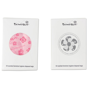 HOSPECO Scensibles Personal Disposal Bags, 3.38" x 9.75", Pink, 50 Bags/Box, 24 Boxes/Carton (HOSSBX50) View Product Image