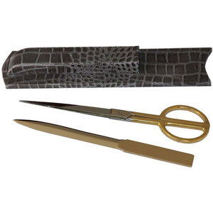 Protacini Castlerock Gray Italian Patent Leather Library Set - Leather, Velveteen, Brass - DACA6227 Product Image 