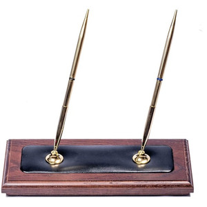 Dacasso Walnut & Leather Pen Stand - Leather, Wood, Rubber - DACA8404 Product Image 