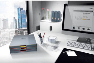 DURABLE VARICOLOR 3 Drawer Desktop Storage Box, Gray/Multicolor - 3 Drawer(s) - 3.75" Height x 11" Width x 14" Depth - Desktop - DBL760327 Product Image 