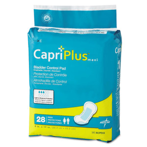 Medline Capri Plus Bladder Control Pads, Ultra Plus, 8" x 17", 28/Pack, 6/Carton (MIIBCPE03CT) View Product Image