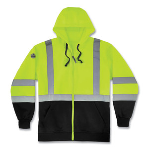 ergodyne GloWear 8372 ZipUp HiVis Class 3 Zip Hooded Sweatshirt with Black Bottom, Polar Fleece, Lime, 5X-Large Product Image 