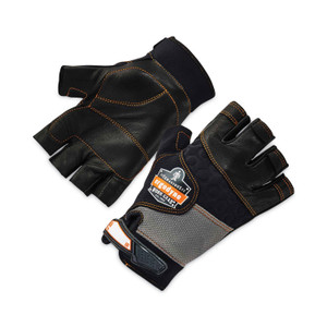 Ergodyne ProFlex 901 Half-Finger Leather Impact Gloves - 1" Thickness x 10.75" Glove Length - XXL Size - Half Finger - Black - EGO17786 Product Image 