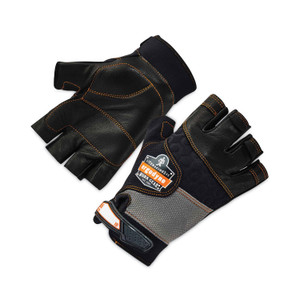 Ergodyne ProFlex 901 Half-Finger Leather Impact Gloves - 1" Thickness x 10.75" Glove Length - Large Size - Half Finger - Black - EGO17784 Product Image 