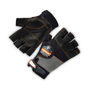 Ergodyne ProFlex 901 Half-Finger Leather Impact Gloves - 1" Thickness x 10.75" Glove Length - Extra Large Size - Half Finger - Black - EGO17785 Product Image 