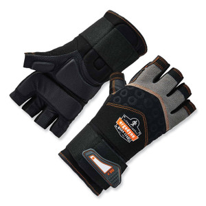 Ergodyne ProFlex 910 Half-Finger Impact Gloves + Wrist Support - 1.75" Thickness x 12.75" Glove Length - Extra Large Size - Half Finger - Black - EGO17715 Product Image 