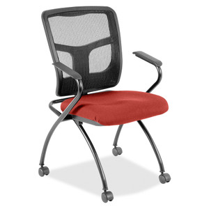 Lorell Mesh Back Nesting Training/Guest Chairs - Canyon Red Rock Seat Color - Vinyl Seat Material - Black Back Color - Mesh Back Material - LLR84374075 Product Image 