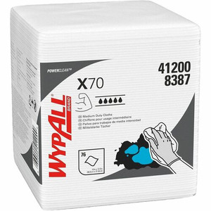Wypall PowerClean X70 Medium Duty Cloths - Quarter-fold - 12.50" Width x 12" Length - White - 76/Pack Product Image 