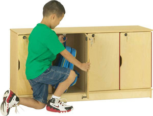 Jonti-Craft Single Stack 4-Section Student Lockers - 48.5" Width x 15" Depth x 23.5" Height - Stackable, Lockable, Sturdy, Key Lock, Kick Plate - Wood Grain - JNT4688JC Product Image 