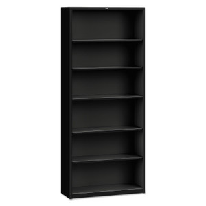 HON Metal Bookcase, Six-Shelf, 34.5w x 12.63d x 81.13h, Black View Product Image