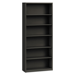 HON Metal Bookcase, Six-Shelf, 34.5w x 12.63d x 81.13h, Charcoal (HONS82ABCS) View Product Image