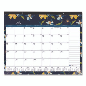 Academic 18-Month Desk Pad Calendar, Floral Artwork, 22 x 17, White/Multicolor Sheets, Black Headband, July 2025 to Dec 2026 Product Image 