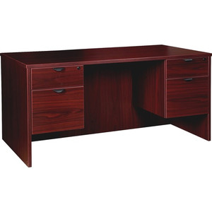 Lorell Prominence 2.0 Mahogany Laminate Box/File Double-Pedestal Desk - 2-Drawer Product Image 