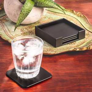 Dacasso Leather Coasters - Set of 4 Square with Holder - Square - DACA1081 Product Image 