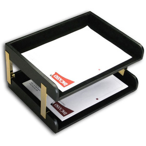 Dacasso Two Side Load Letter Trays With Gold Posts - 7.75" Height x 10.60" Width x 15.25" Length - Desktop - DACA1072 Product Image 