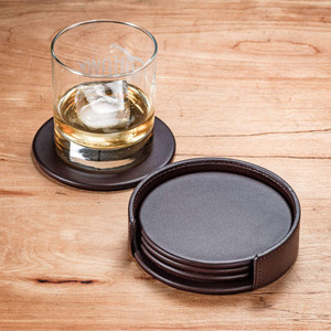 Dacasso Leather Coasters - Set of 4 with Holder - Round - DACA3445 Product Image 
