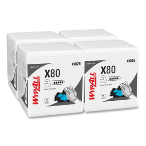 WypAll Power Clean X80 Heavy Duty Cloths, 1/4 Fold, 12.5 x 12, White, 50/Box, 4 Boxes/Carton View Product Image