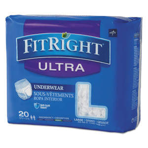 Medline FitRight Ultra Protective Underwear, Large, 40" to 56" Waist, 20/Pack, 4 Pack/Carton (MIIFIT23505ACT) View Product Image