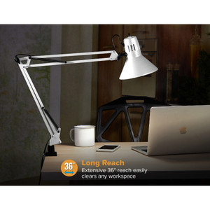 Bostitch Swing Arm Desk Lamp with Clamp, White - 9 W LED Bulb - Swivel Arm, Flicker-free, Glare-free Light, Durable, Eco-friendly - 700 lm Lumens - Metal - BOSVLF100WHT Product Image 