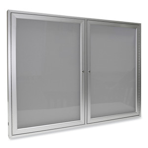 Ghent 2 Door Enclosed Vinyl Bulletin Board with Satin Frame - 36" Board Height x 60" Board Width - Silver Vinyl Surface - Locking Door, Tackable, Water Resistant, Weather Resistant, Self-healing, Tamper Proof - GHEPA23660VX193 Product Image 