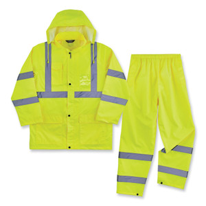 Ergodyne GloWear 8376K Hi-Vis Rain Suit Kits - Medium - Rain Protection - Snap/Zipper Closure - 3 Pocket(s) - EGO25433 Product Image 