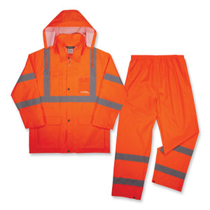 Ergodyne GloWear 8376K Hi-Vis Rain Suit Kits - XX-Large - Rain Protection - Snap/Zipper Closure - 3 Pocket(s) - EGO25336 Product Image 