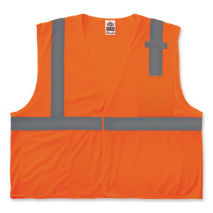 Ergodyne GloWear 8210HL Mesh Hi-Vis Safety Vest - Recommended for: Baggage Handling, Construction, Utility Crew, Survey Crew, Railway Worker, Warehouse, Distribution - Extra Small - Hook & Loop Closure - 2 Pocket(s) - EGO24531 Product Image 