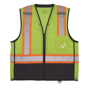 Ergodyne 8251HDZ-BK 2-Tone Hi-Vis Safety Vests - Large/Extra Large - Zipper Closure - Polyester Mesh, Polyester - Lime - EGO23035 Product Image 