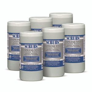 SCRUBS Stainless Steel Cleaner Towels, 1-Ply, 9.75 x 10.5, Lemon Scent, 30/Canister, 6 Canisters/Carton View Product Image