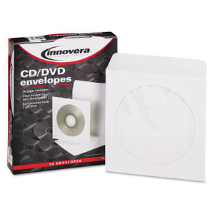 Innovera CD/DVD Envelopes, Clear Window, 1 Disc Capacity, White, 50/Pack (IVR39403) View Product Image