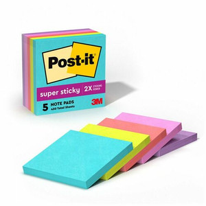 Post-it Super Sticky Notes - Supernova Neons Color Collection - 3" Flag/Note Width x 3" Flag/Note Length - Square - 90 Sheets per Pad - Aqua Splash, Acid Lime, Guava, Tropical Pink, Iris Infusion Product Image 