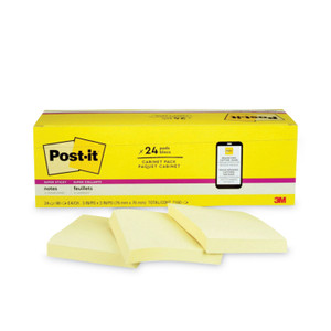 Post-it Notes Super Sticky Pads in Canary Yellow, Cabinet Pack, 3" x 3", 90 Sheets/Pad, 24 Pads/Pack (MMM65424SSCP) View Product Image