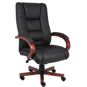 Boss CaressoftPlus High-Back Executive Chair - Black Seat Color - Vinyl Seat Material - Black, Cherry Wood Frame Color - Wood Frame Material - 5-star Base Product Image 