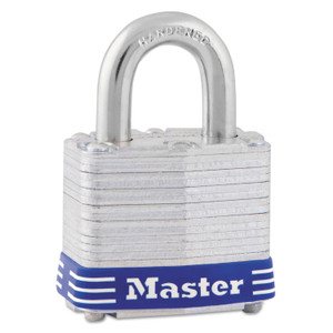 Master Lock Four-Pin Tumbler Laminated Steel Lock, 2" Wide, Silver/Blue, 2 Keys View Product Image