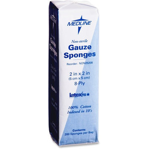 Medline Nonsterile Woven Gauze Sponges - 8 Ply - 2" Width x 2" Length - White Product Image 