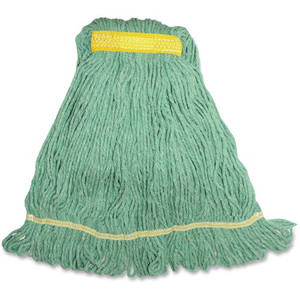 Genuine Joe Synthetic Blend Small Mophead - Small - Narrow Headband, Looped Ends, Durable, Launderable - Rayon, Cotton, Cotton, Fiber - Green - 12 oz Product Image 