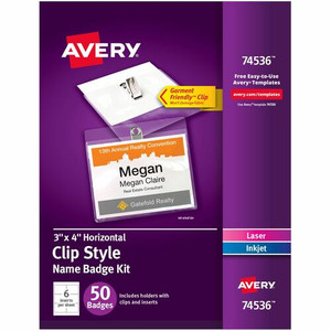 Avery Top-Loading Clip-Style Name Badges - Letter - 8 1/2" x 11" - Flexible, Reusable, Durable, Printable, Self-adhesive - White - 9 Sheets Product Image 