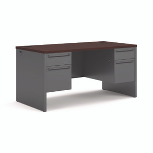HON 38000 Series Double Pedestal Desk, 60" x 30" x 29.5", Mahogany/Charcoal View Product Image