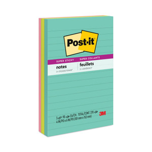 Post-it Notes Super Sticky Pads in Supernova Neon Collection Colors, Note Ruled, 4" x 6", 90 Sheets/Pad, 3 Pads/Pack View Product Image