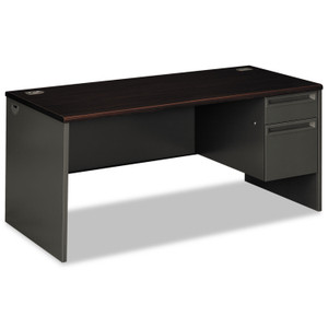 HON 38000 Series Right Pedestal Desk, 66" x 30" x 29.5", Mahogany/Charcoal (HON38291RNS) View Product Image
