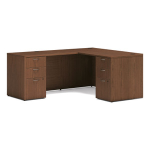 HON Mod L-Station Double Pedestal Desk Bundle, 60" x 72" x 29", Sepia Walnut Product Image 