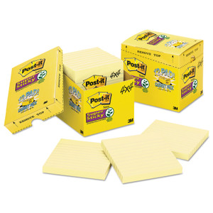 Post-it Notes Super Sticky Pads in Canary Yellow, Cabinet Pack, Note Ruled, 4" x 4", 90 Sheets/Pad, 12 Pads/Pack (MMM67512SSCP) View Product Image