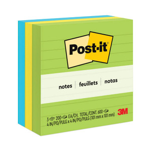 Post-it Notes Original Pads in Floral Fantasy Collection Colors, Note Ruled, 4" x 4", 200 Sheets/Pad, 3 Pads/Pack (MMM6753AUL) View Product Image