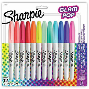 Sharpie Glam Pop Permanent Markers, Fine Bullet Tip, Assorted Colors, 12/Pack Product Image 