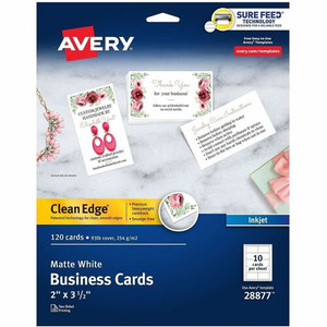 Avery Clean Edge Business Cards, 2" x 3.5" , White, 120 (28877) - 110 Brightness - A8 - 2" x 3 1/2" - 93 lb Basis Weight - 254 g/m² Grammage - AVE28877 Product Image 
