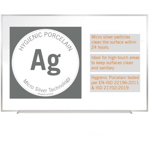 Ghent Hygienic Porcelain Whiteboard with Aluminum Frame - 96" (8 ft) Width x 48" (4 ft) Height - White Porcelain Steel Surface - GHEM4484 Product Image 