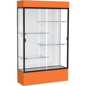 Waddell Lighted Floor Case, White Back w/ Dark Bronze Frame & Colored Base - 48" Width x 16" Depth x 80" Height - 4 x Shelf(ves) - Sliding Door(s) - 25 lb Load Capacity - WAD3174WBBZOR Product Image 