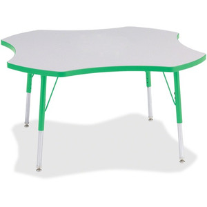 Jonti-Craft Berries Prism Four-Leaf Student Table - Green, Laminated Top - Four Leg Base - 4 Legs - Height Adjustable - 24" to 31" Adjustment x 1.13" Table Top Thickness x 48" Table Top Diameter - JNT6453JCA119 Product Image 