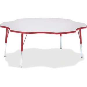 Jonti-Craft Berries Prism Six-Leaf Student Table - Laminated, Red Top - Four Leg Base - 4 Legs - Height Adjustable - 24" to 31" Adjustment x 1.13" Table Top Thickness x 60" Table Top Diameter - JNT6458JCA008 Product Image 