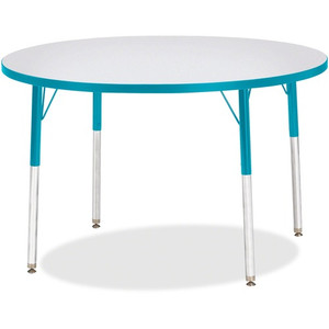 Jonti-Craft Berries Adult Height Color Edge Round Table - Laminated Round, Teal Top - Four Leg Base - 4 Legs - Height Adjustable - 24" to 31" Adjustment x 1.13" Table Top Thickness x 42" Table Top Diameter - JNT6468JCA005 Product Image 
